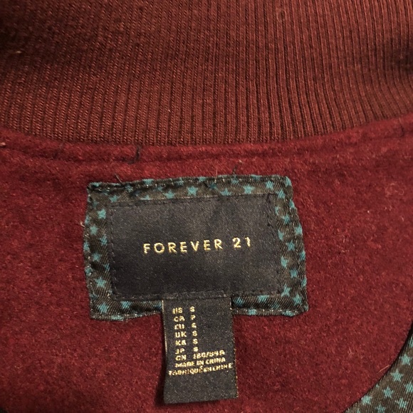 Forever 21 burgundy + black varsity bomber jacket - Picture 8 of 12